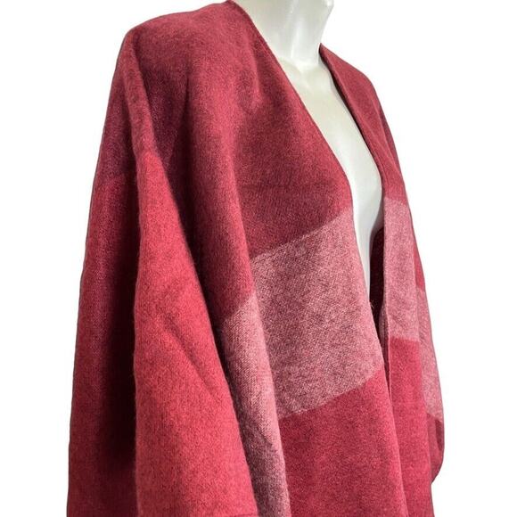 Woolrich Womens Red Fringe Poncho Cape Wide Stripe Open Jacket Cardigan O/S - Picture 4 of 16
